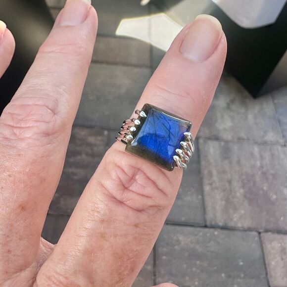 Labradorite Madagascar Sterling Silver Ring Size 8 - Picture 3 of 10